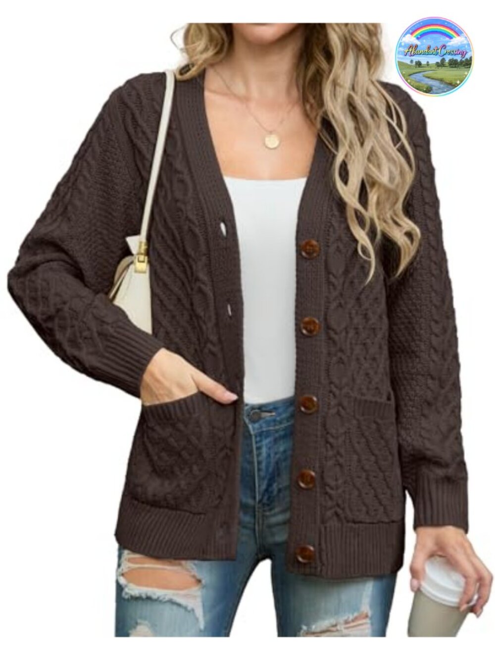 Women's Chunky Cable Knit Cardigan Sweater with Pockets